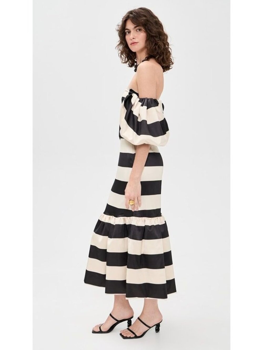 Caroline Constas Angela Gown Black Ivory Stripe Womens Size Large - Picture 5 of 13
